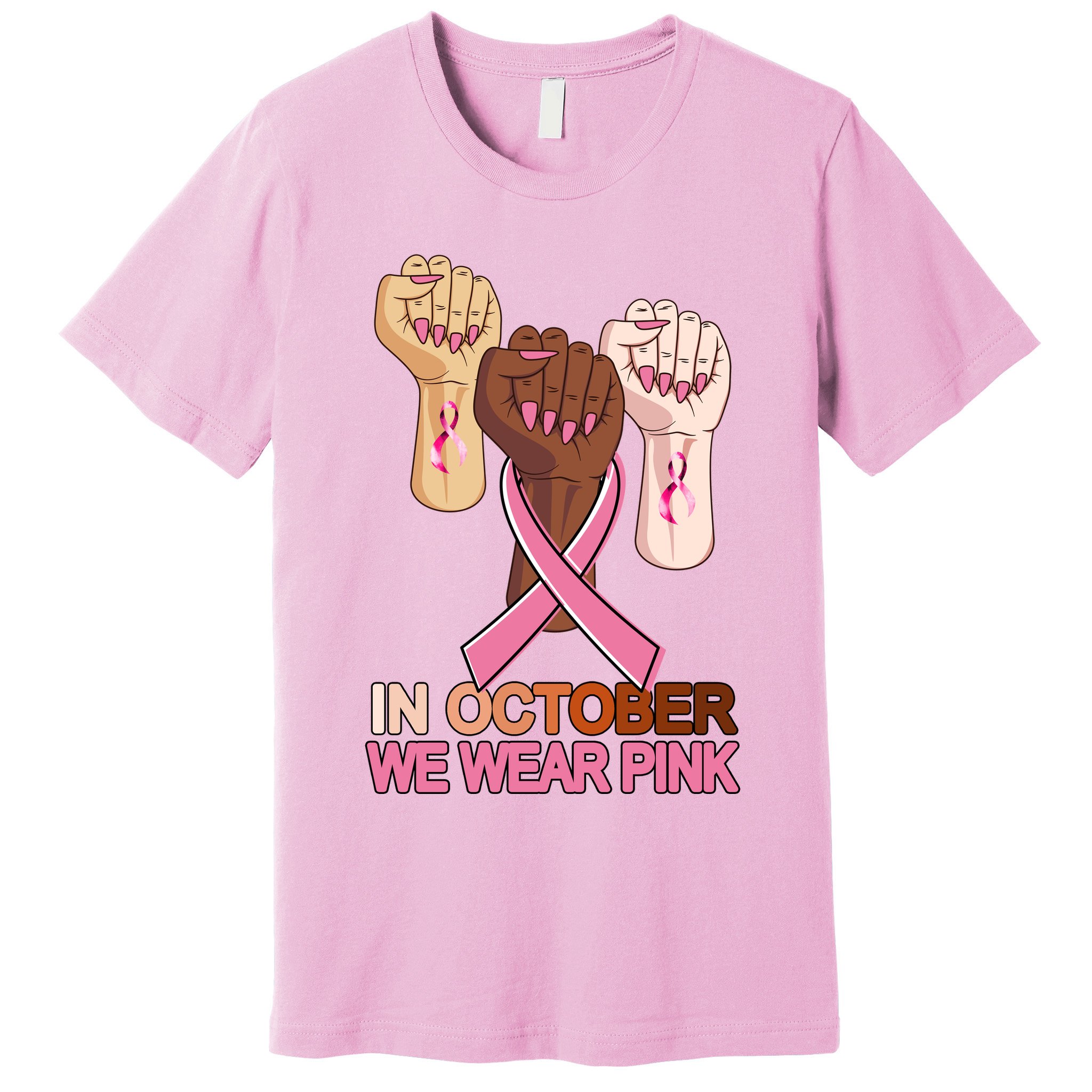 Hand In October We Wear Pink Breast Cancer Awareness Month TShirt Premium T-Shirt