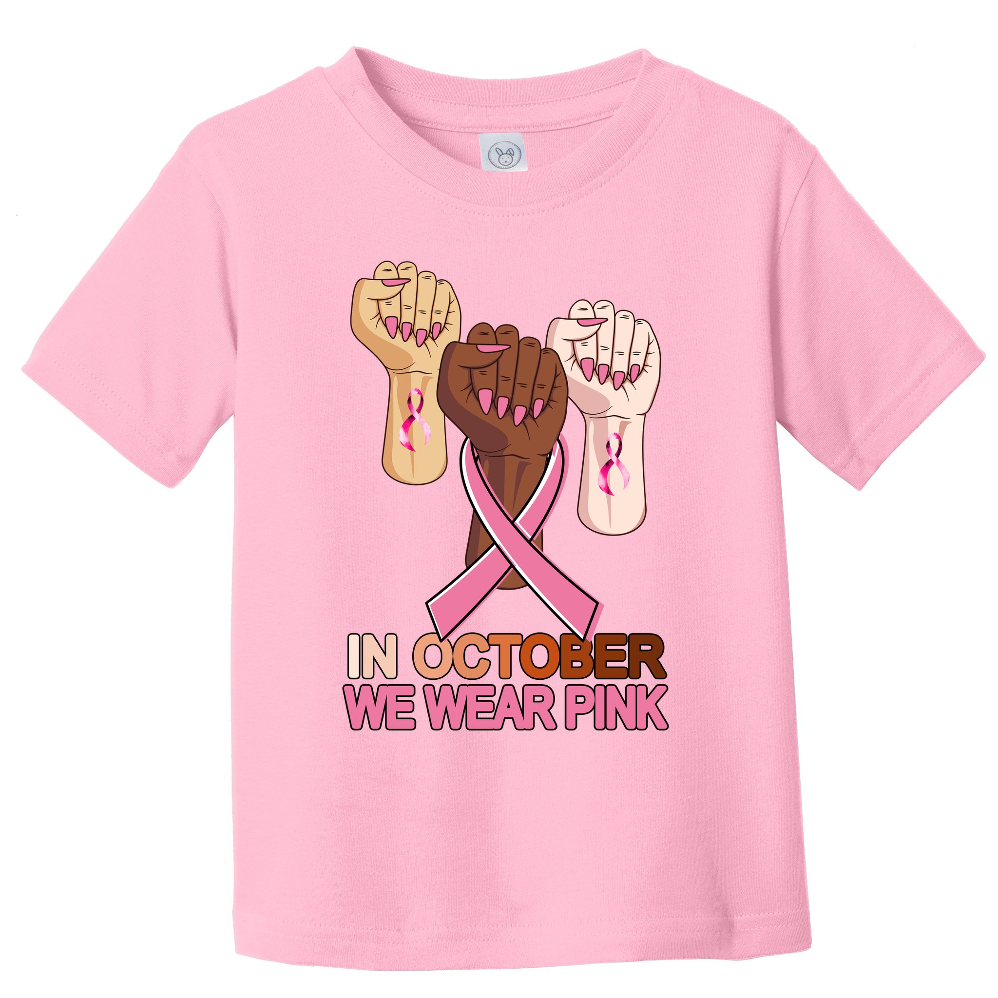 Hand In October We Wear Pink Breast Cancer Awareness Month TShirt Toddler T-Shirt