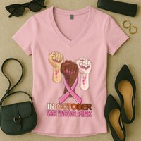 Hand In October We Wear Pink Breast Cancer Awareness Month TShirt Women's V-Neck T-Shirt