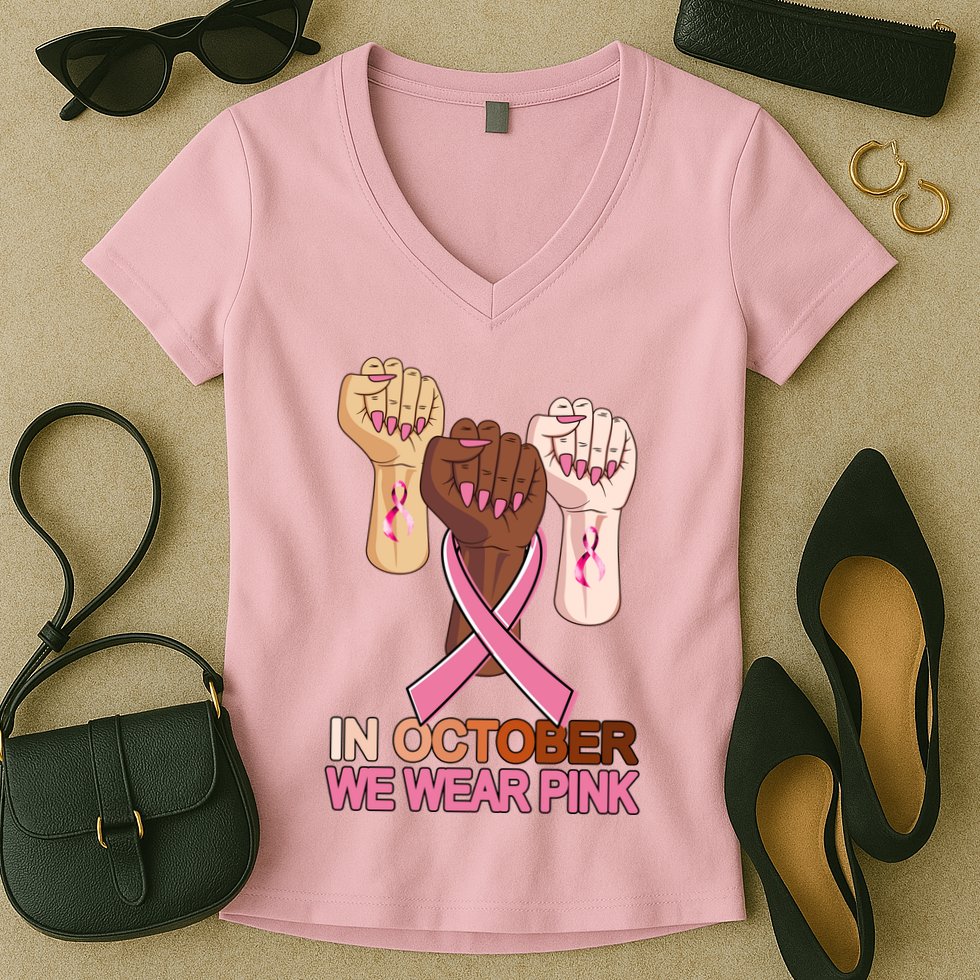 Hand In October We Wear Pink Breast Cancer Awareness Month TShirt Women's V-Neck T-Shirt