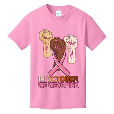 Hand In October We Wear Pink Breast Cancer Awareness Month TShirt Kids T-Shirt