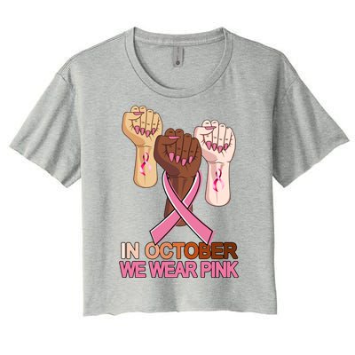 Hand In October We Wear Pink Breast Cancer Awareness Month TShirt Women's Crop Top Tee