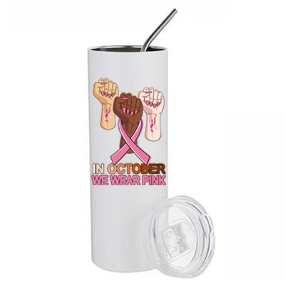 Hand In October We Wear Pink Breast Cancer Awareness Month TShirt Stainless Steel Tumbler