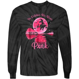 Halloween In October We Wear Pin.K Witch Breast Cancer Gift Tie-Dye Long Sleeve Shirt