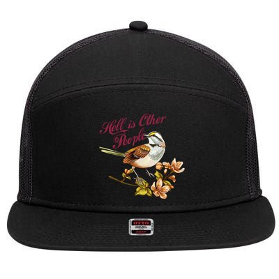 Hell Is Other People Retro Vintage Bird Flowers 7 Panel Mesh Trucker Snapback Hat