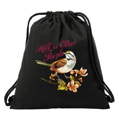 Hell Is Other People Retro Vintage Bird Flowers Drawstring Bag