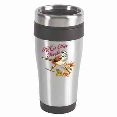 Hell Is Other People Retro Vintage Bird Flowers 16oz Travel Tumbler