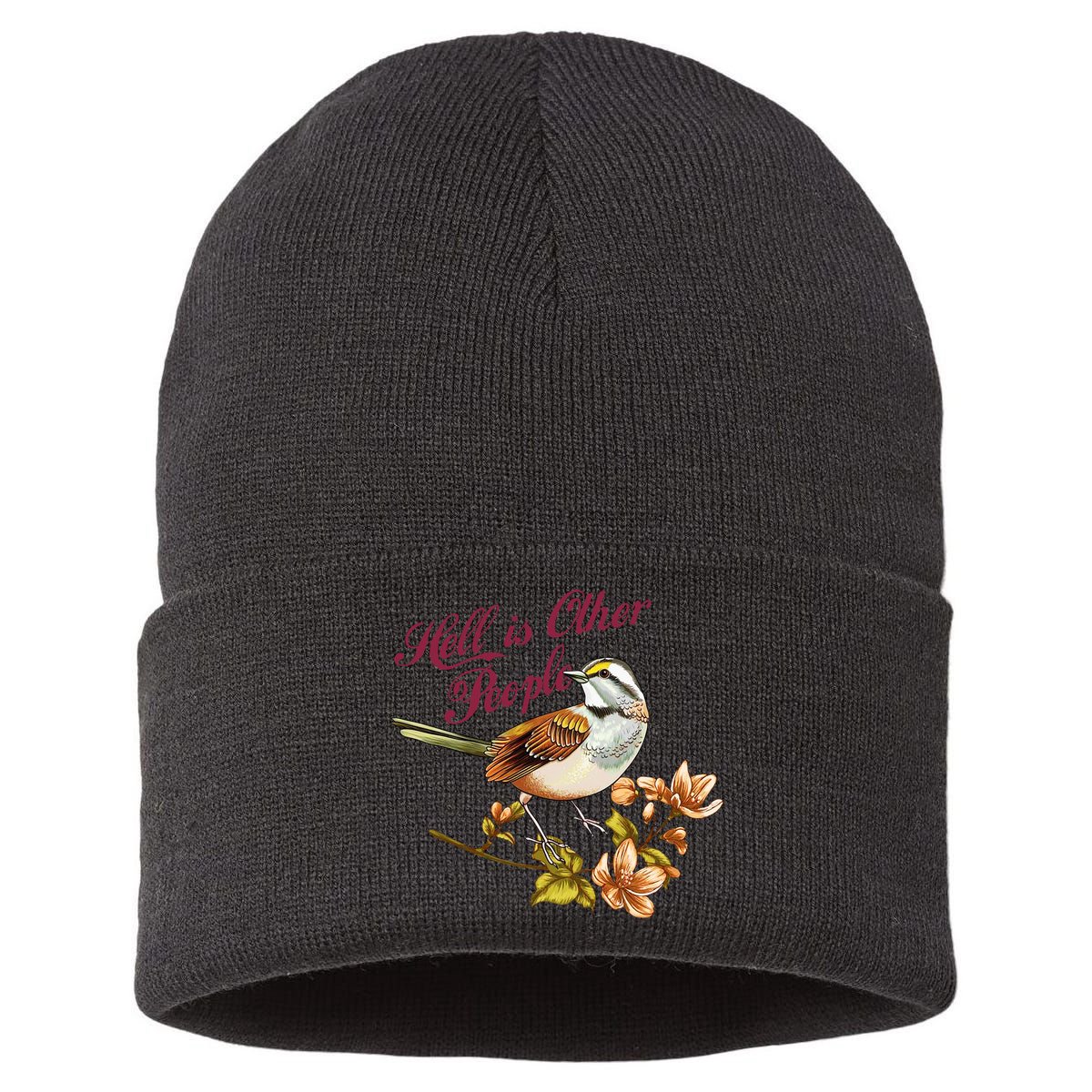 Hell Is Other People Retro Vintage Bird Flowers Sustainable Knit Beanie