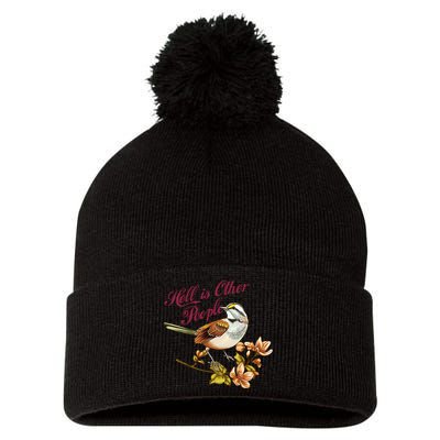 Hell Is Other People Retro Vintage Bird Flowers Pom Pom 12in Knit Beanie