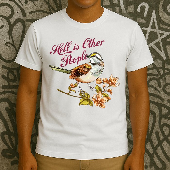 Hell Is Other People Retro Vintage Bird Flowers T-Shirt