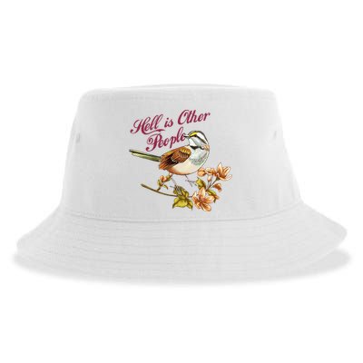 Hell Is Other People Retro Vintage Bird Flowers Sustainable Bucket Hat