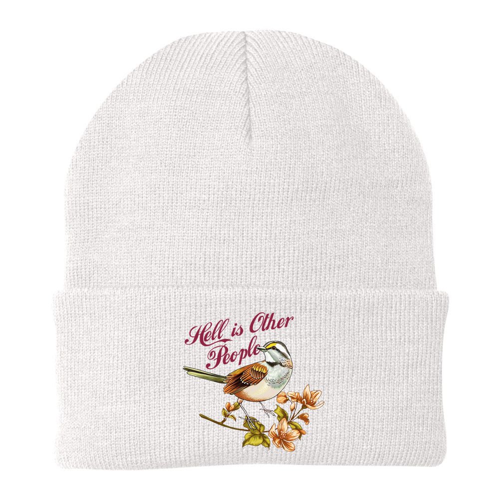 Hell Is Other People Retro Vintage Bird Flowers Beanie