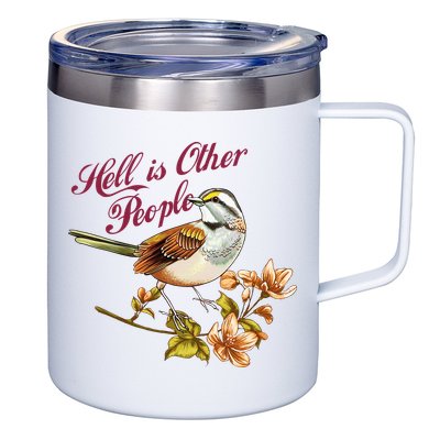 Hell Is Other People Retro Vintage Bird Flowers 12oz Stainless Steel Coffee Mug