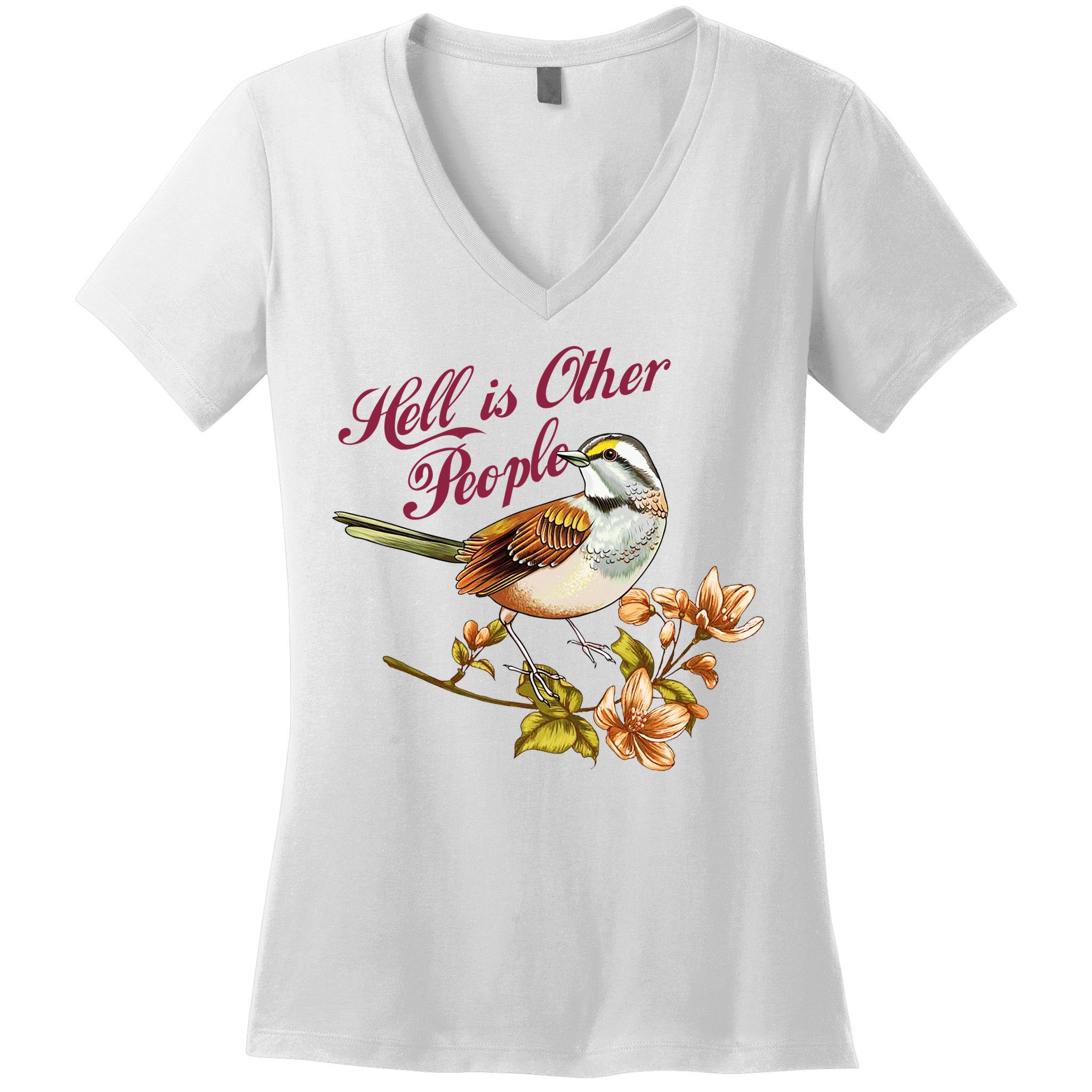 Hell Is Other People Retro Vintage Bird Flowers Women's V-Neck T-Shirt