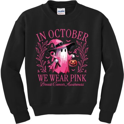 Halloween In October We Wear Breast Cancer Awareness Kids Sweatshirt