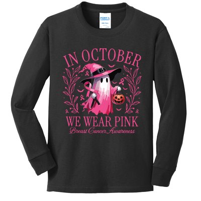 Halloween In October We Wear Breast Cancer Awareness Kids Long Sleeve Shirt