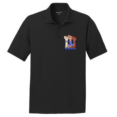 Hand In October We Wear Blue Colon Cancer Awareness Month Cool Gift PosiCharge RacerMesh Polo