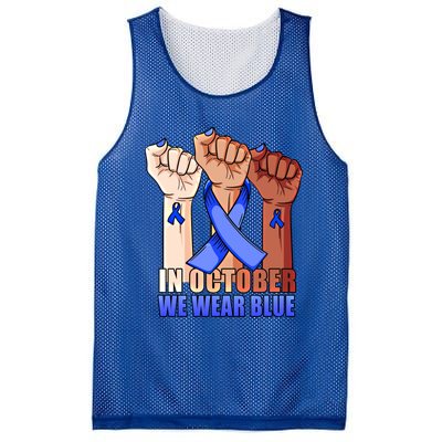 Hand In October We Wear Blue Colon Cancer Awareness Month Cool Gift Mesh Reversible Basketball Jersey Tank