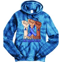 Hand In October We Wear Blue Colon Cancer Awareness Month Cool Gift Tie Dye Hoodie