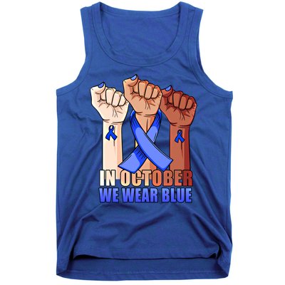 Hand In October We Wear Blue Colon Cancer Awareness Month Cool Gift Tank Top