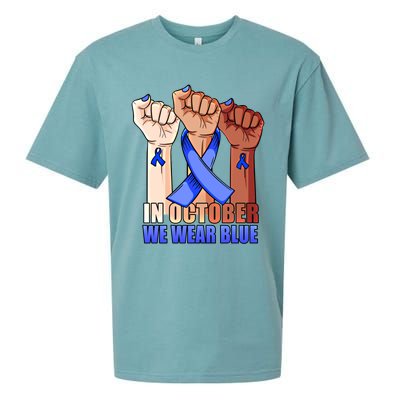 Hand In October We Wear Blue Colon Cancer Awareness Month Cool Gift Sueded Cloud Jersey T-Shirt