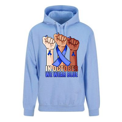 Hand In October We Wear Blue Colon Cancer Awareness Month Cool Gift Unisex Surf Hoodie