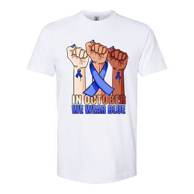 Hand In October We Wear Blue Colon Cancer Awareness Month Cool Gift Softstyle CVC T-Shirt