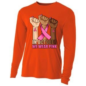 Hand In October We Wear Breast Cancer Awareness Month Gift Cooling Performance Long Sleeve Crew