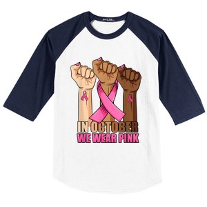 Hand In October We Wear Breast Cancer Awareness Month Gift Baseball Sleeve Shirt