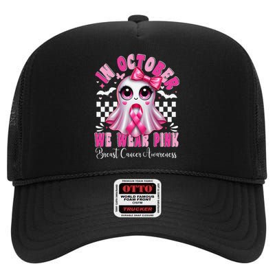 Halloween In October We Wear Pin.K Breast Cancer Awareness High Crown Mesh Back Trucker Hat