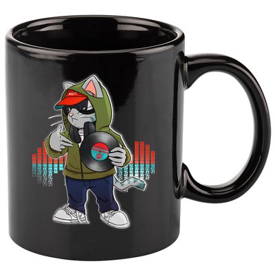 Hip Hop DJ Cat Catnip Records 11oz C Handle Ceramic Mug