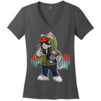 Hip Hop DJ Cat Catnip Records Women's V-Neck T-Shirt