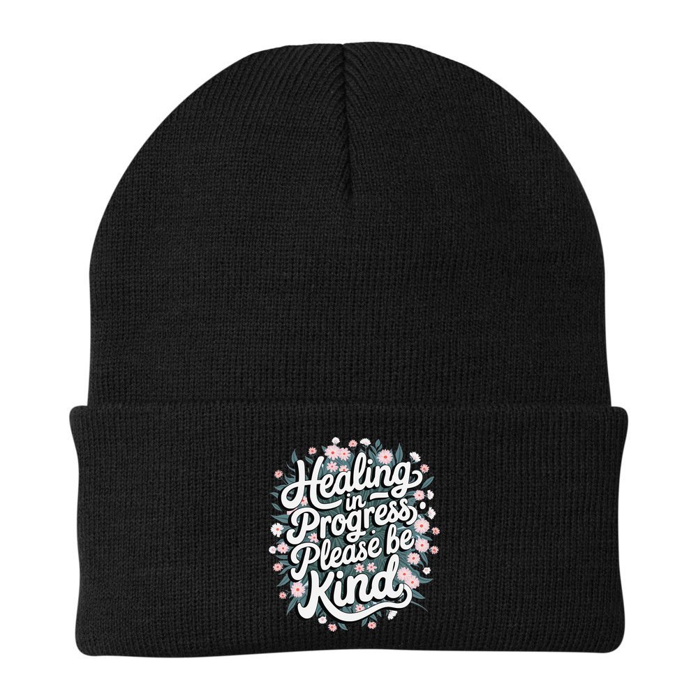 Healing In Progress Please Be Kind Floral Positive Beanie