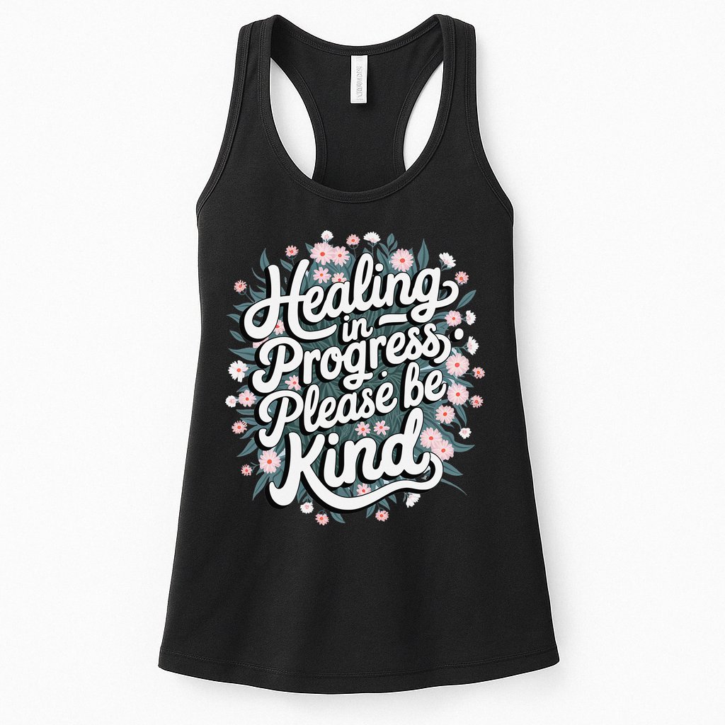 Healing In Progress Please Be Kind Floral Positive Womens Tank Top