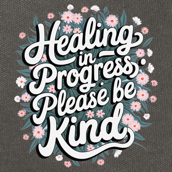 Healing In Progress Please Be Kind Floral Positive Cotton Canvas Backpack