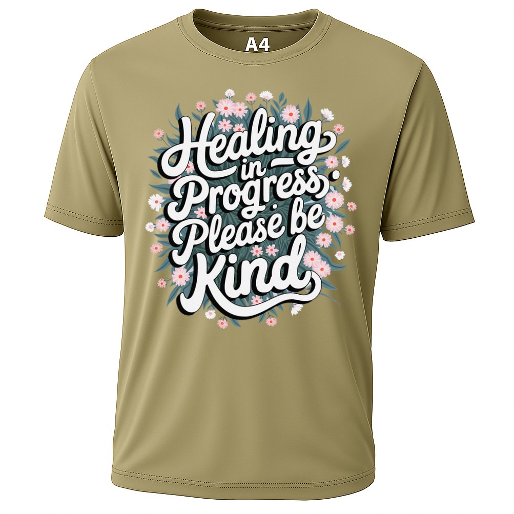 Healing In Progress Please Be Kind Floral Positive Cooling Performance Crew T-Shirt