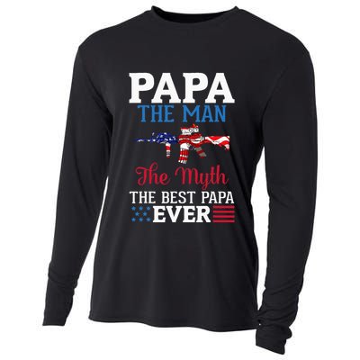 Happy Independence Papa The Man The Myth The Best Papa Ever Cooling Performance Long Sleeve Crew