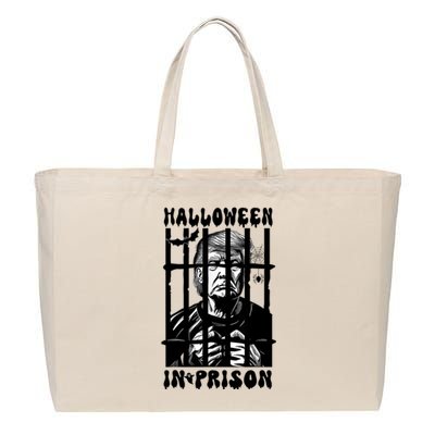 Halloween In Prison Funny Donald Trump Mug Shot Political Cotton Canvas Jumbo Tote