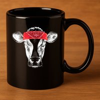 Hippie Cow Red Bandanna  11oz C Handle Ceramic Mug