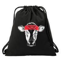 Hippie Cow Red Bandanna  Drawstring Bag