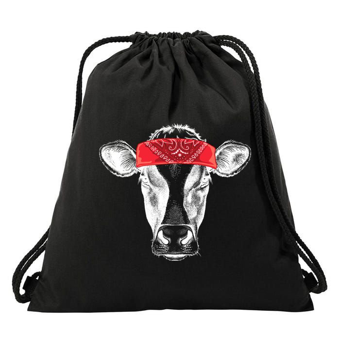 Hippie Cow Red Bandanna  Drawstring Bag