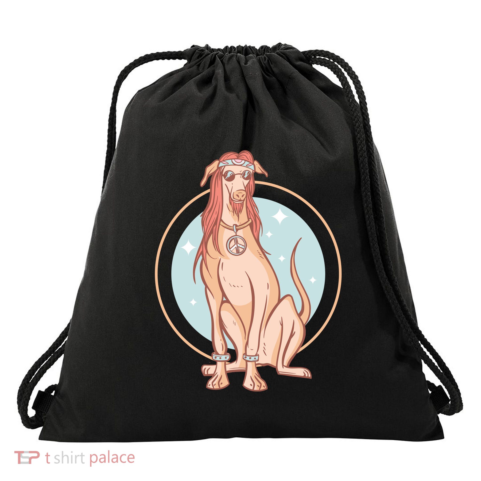 Hippie Dog Drawstring Bag