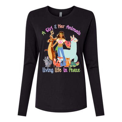 Hippie Girl And Her Animals Living Life Womens Cotton Relaxed Long Sleeve T-Shirt