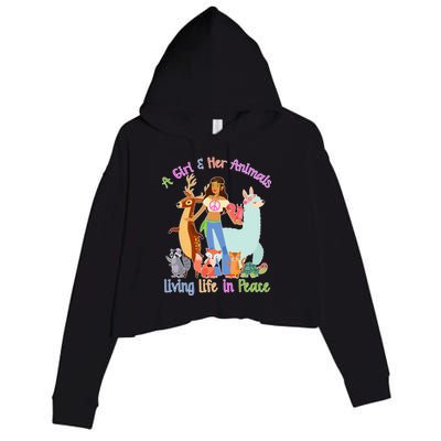 Hippie Girl And Her Animals Living Life Crop Fleece Hoodie