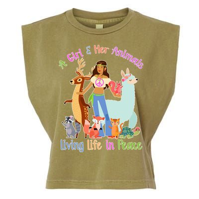 Hippie Girl And Her Animals Living Life Garment-Dyed Women's Muscle Tee