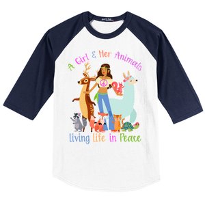 Hippie Girl And Her Animals Living Life Baseball Sleeve Shirt