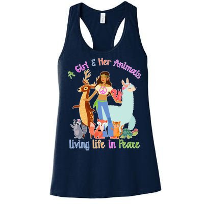 Hippie Girl And Her Animals Living Life Women's Racerback Tank