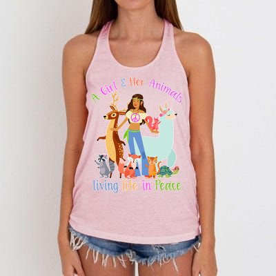 Hippie Girl And Her Animals Living Life Women's Knotted Racerback Tank