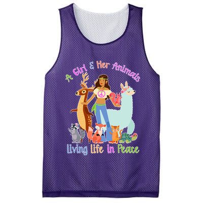 Hippie Girl And Her Animals Living Life Mesh Reversible Basketball Jersey Tank
