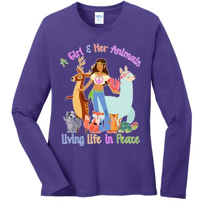 Hippie Girl And Her Animals Living Life Ladies Long Sleeve Shirt